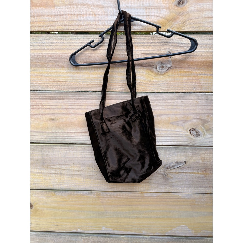 Furla Mini Tote Bag Brown Velvet Crushed Silver Hardware Italian Luxury Small